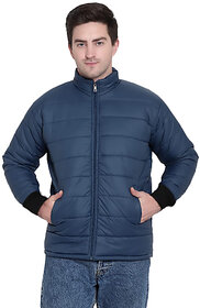 Men's Blue Reversible Solid Double Sided Comfortable Long Sleeve Bomber Winter Jacket
