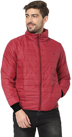 Men's Red Reversible Solid Double Sided Comfortable Long Sleeve Bomber Winter Jacket